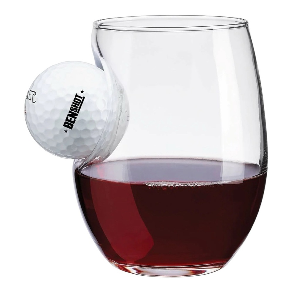 Original BenShot Wine Glass w/ Real Golf Ball 15 Oz NIB